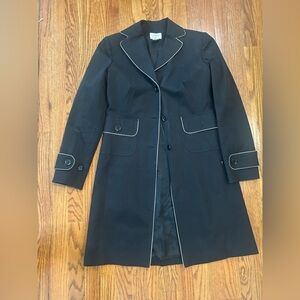LOFT Black Trench Coat with White Piping
